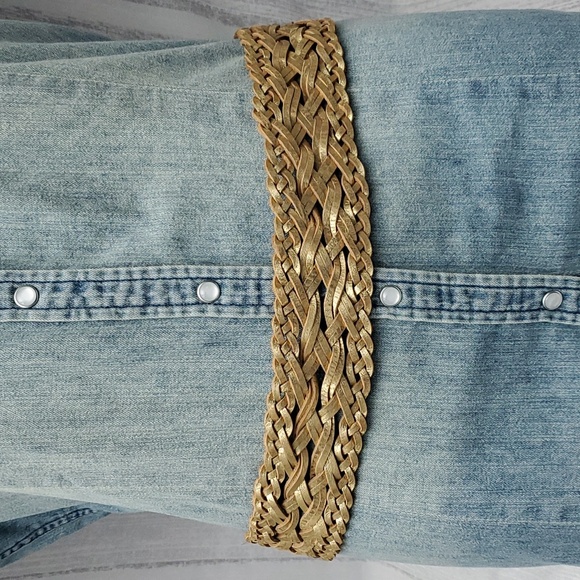 Woven Leather Belt - Metallic Gold Tone Sz Large by Calvin Klein - Picture 5 of 16